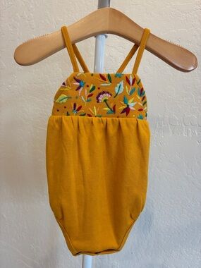 Mustard Yellow Floral-Embroidered Kids One-Piece Bodysuit